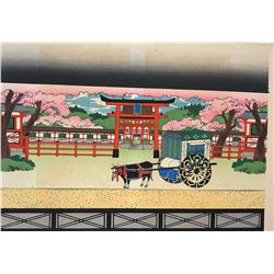 Modern Japanese Woodblock Print (Unsigned artist) - "Horse Carriage"