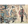 Image 1 : Kunisada - "Two Women with a Man in Conversation"- Japanese Woodblock Print