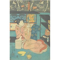 Kuniyoshi (1797-1861) - "Woman Servant" Japanese Woodblock Print