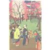 Image 1 : Meiji Era Artist - "People in Park" Japanese Woodblock Print