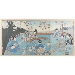 Japanese triptych woodblock print, Kunisada