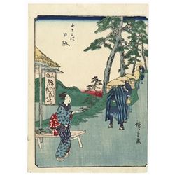 Original Hiroshige (1797 - 1858) Japanese Woodblock Print Nissaka