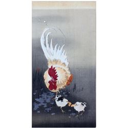 Koson Ohara (1877-1945) - Rooster and Two Chick Fighting for a Butterfly