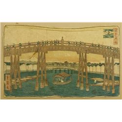 HIROSHIGE (1797-1858) JAPANESE WOODBLOCK PRINT- WOODEN BRIDGE