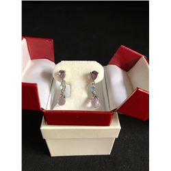 UNHEATED BRIOLETTE AMETHYST SKY BLUE TOPAZ 925 STERLING SILVER EARRINGS