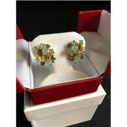 ROUND UNHEATED GREEN EMERALD 4mm GOLD PLATED EARRINGS