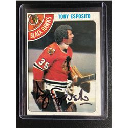 TONY ESPOSITO SIGNED VINTAGE BLACK HAWKS HOCKEY CARD