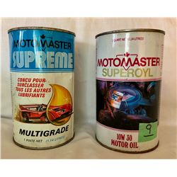 GR OF 2 MOTOMASTER OIL TINS - 1 PINT FULL