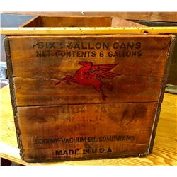 WOOD OIL CAN CRATE WITH PEGASUS OIL INSIGNIA