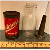 Image 1 : GR OF 2, MOTORENE CAN & GLASS OIL BOTTLE WITH SPOUT