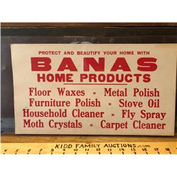 BANAS HOME PRODUCTS CARDBOARD SIGN