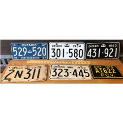 GR OF 6 VINTAGE ONTARIO LICENCE PLATES