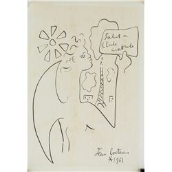 Jean Cocteau French Modernist Ink on Paper 1961