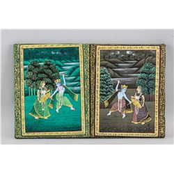 Two Framed Persian Gilt Watercolor on Canvas