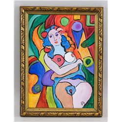 French Fauvist Acrylic on Board Signed Illegibly
