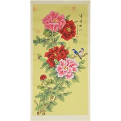 Meng Tang Chinese Watercolor Peony Scroll