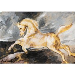 French Realist Gouache After Gericault Signed