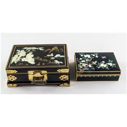 Two Assorted Chinese Wood &Brass Boxes w/ Inlaid