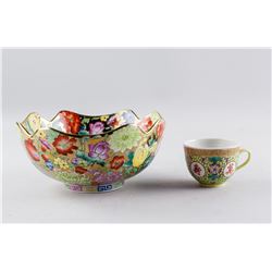 Chinese Famille Rose Porcelain Bowl and Cup