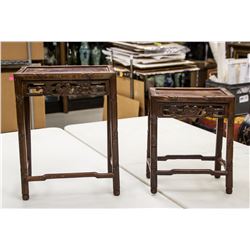 Two Chinese Rosewood Carved End Tables