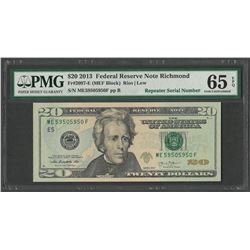 2013 $20 Federal Reserve Note Repeater Serial Number PMG Gem Uncirculated 65EPQ