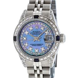 Rolex Ladies Stainless Steel Diamond Blue MOP String Diamond Datejust Wristwatch