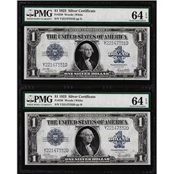 (2) Consecutive 1923 $1 Silver Certificate Note Fr.238 PMG Choice Uncirculated 6