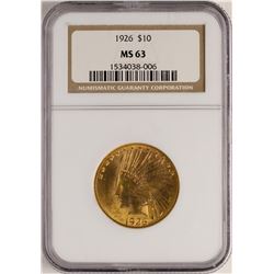 1926 $10 Indian Head Eagle Gold Coin NGC MS63