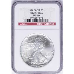 1994 $1 American Silver Eagle Coin NGC MS69 First Strikes