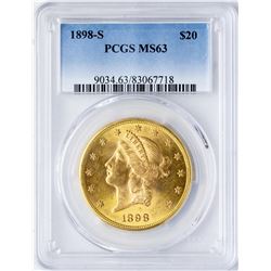 1898-S $20 Liberty Head Double Eagle Gold Coin PCGS MS63