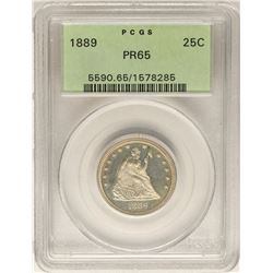 1889 Proof Seated Liberty Quarter Coin PCGS PR65 Old Green Holder