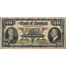 1938 $20 The Bank of Montreal Canada Note