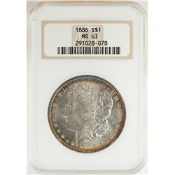 1886 $1 Morgan Silver Dollar Coin NGC MS63 Nice Toning Old Fatty Holder