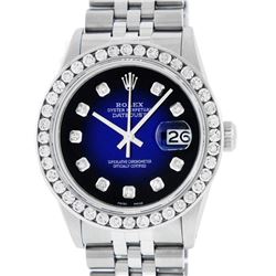 Rolex Men's Stainless Steel Blue Vignette 3 ctw Diamond Datejust Wristwatch