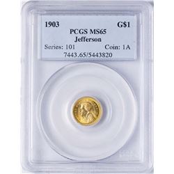 1903 $1 Jefferson Louisiana Commemorative Gold Dollar Coin PCGS MS65