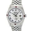 Image 2 : Rolex Mens Stainless Steel MOP Roman 36MM Diamond & Ruby Datejust Wristwatch