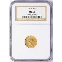 1910 $2 1/2 Indian Head Quarter Eagle Gold Coin NGC MS61