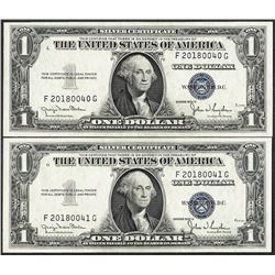 Changeover Pair of 1935D Wide- Narrow $1 Silver Certificate Notes