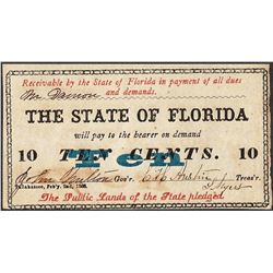 1868 State of Florida Ten Cents Obsolete Note