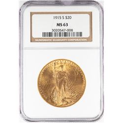 1915-S $20 St. Gaudens Double Eagle Gold Coin NGC MS63