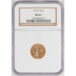 1915 $2 1/2 Indian Head Quarter Eagle Gold Coin NGC MS61