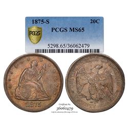 1875-S Twenty Cent Piece Coin PCGS MS65