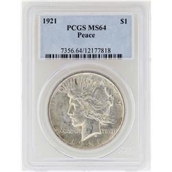 1921 $1 Peace Silver Dollar Coin PCGS MS64