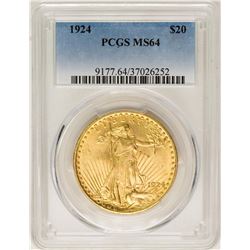 1924 $20 St. Gaudens Double Eagle Gold Coin PCGS MS64