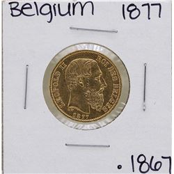 1877 Belgium Leopold 20 Francs Gold Coin