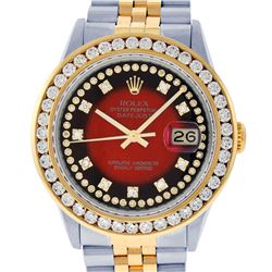 Rolex Mens Two Tone Red Vignette VS 3 ctw Channel Set Diamond Datejust Wristwatc