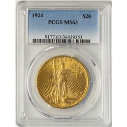 1924 $20 St. Gaudens Double Eagle Gold Coin PCGS MS63