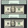 Image 2 : (2) Consec. 1996 $20 Federal Reserve Offset ERROR Notes PCGS Choice About New 55