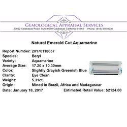 5.31 ct.Natural Emerald Cut Aquamarine