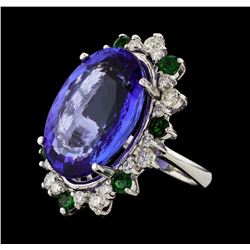 20.78 ctw Tanzanite and Diamond Ring - 14KT White Gold